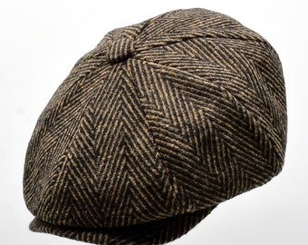 Anthrachite Herringbone Wool 8 Panels Cap, Peaky Blinders Hat, Baker Boy Hat, Irish Flat Cap, Groomsman Gatsby Hat, Kulah Man Newsboy Cap