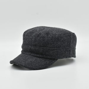 Herringbone Wool Camper Hat: Unisex Army Style Cap