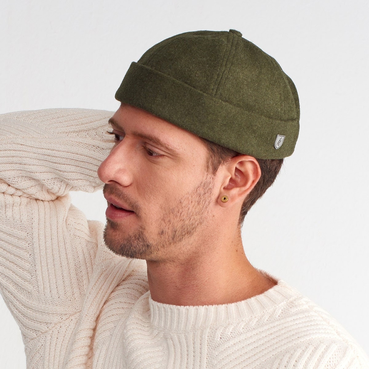 Wool Green Docker Cap, Winter Hat, Minimalist Fisherman Beanie Wool Green Docker Cap, Winter Hat, Minimalist Fisherman Beanie