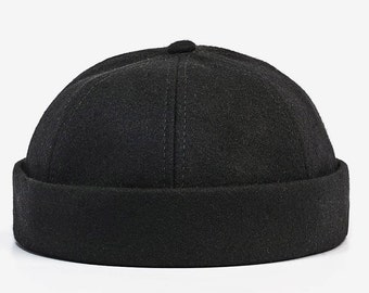 Casquette docker en laine, chapeau d'automne, bonnet minimaliste, chapeau sans bord, calotte unisexe, casquette de marin, cadeau pour lui