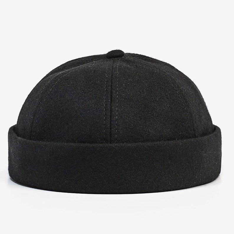 Wool Docker Cap, Autumn Hat, Minimalist Beanie , Brimless Hat, Unisex Skullcap, Sailor Cap, Gift for Him Black