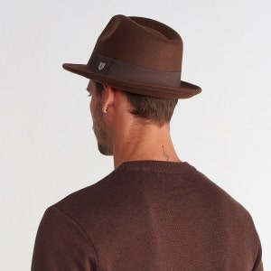 Brown Fedora Hat, Trilby Hat, Short Brim Hat, Adults Mens Womens Festival Hat, Men Vegan Felt Hat, Groomsmen Fedora Hat image 5