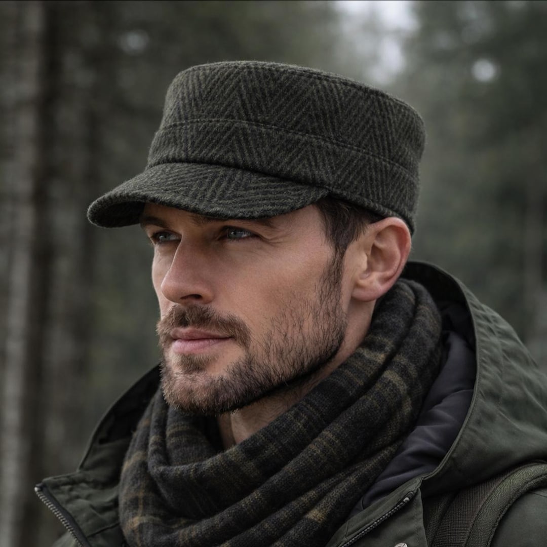 Herringbone Wool Castro Cap – Vintage Military Hat for Men - Etsy