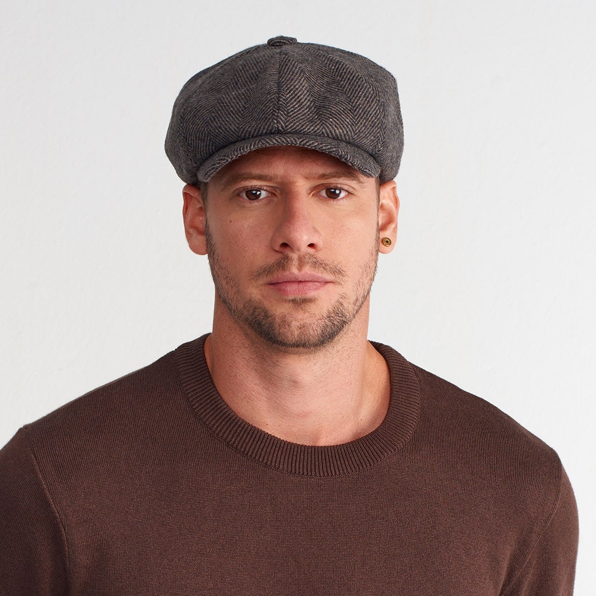 激安ショップ 食品 Herringbone Wool Winter Hat, Blinders Peaky Cap, Panels 8 帽子