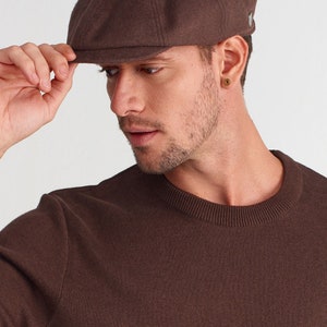 Brown Wool Blend 8 Panel Flat Cap: Irish Gatsby Hat