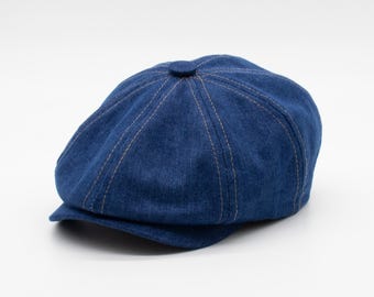 Medium 70s Denim Fisherman Cap / 1970s Short Brim Flat Cap  display picture 2