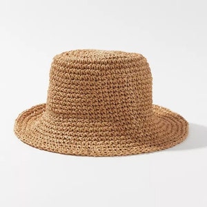 Minimalist Beach Hat, Handmade Sun Hat, Straw Bucket Hat for Women, Foldable Bucket Hat, Vacation Hat, Gardening Hat