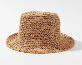 Cappello da pescatore in paglia fatto a mano: cappello da spiaggia pieghevole