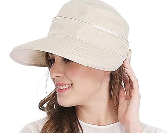 Beach Visor Cap Woman Summer Hat Visor Modular Turban Hat Zipper Front Cap Ponytail Hat Wide Brim Sun Hat