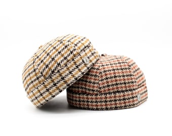 Houndstooth Wool Docker Cap: Unisex Brimless Sailor Hat