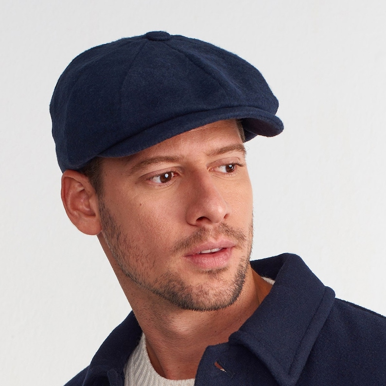 Black Newsboy Cap Mens Winter Hat Wool Flat Cap Peaky Etsy