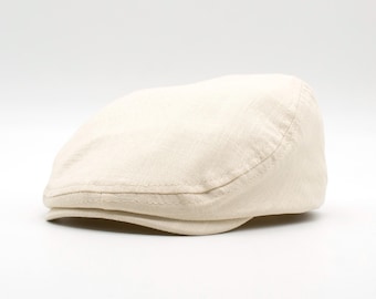 Ivory Cotton Flat Cap: Handmade Summer Baker Boy Hat