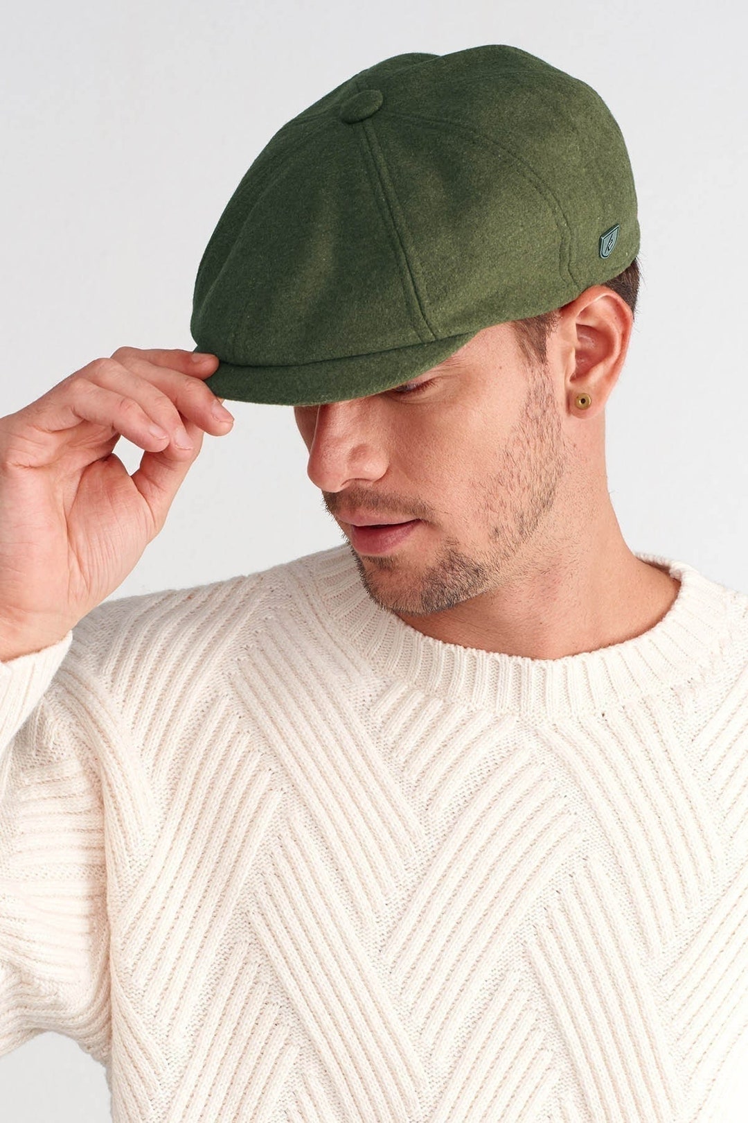 Wool Flat Cap, Mens Newsboy Cap, Green Baker Boy Hat, Irish Flat Cap