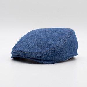 Vintage Style Denim Irish Flat Cap, Mid Blue Cotton Newsboy Hat for Men, Classic Driving Cap for Spring Summer