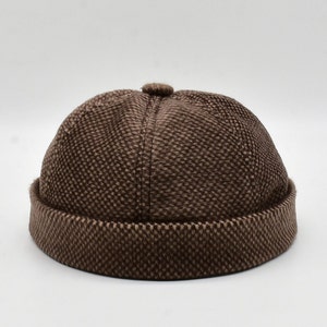 Wool Blend Docker Cap: Brown Brimless Sailor Skullcap