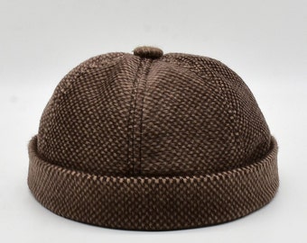 Wool Docker Cap, Brown Hat, Minimalist Beanie , Brimless Hat, Unisex Skullcap, Sailor Cap, Gift for Him