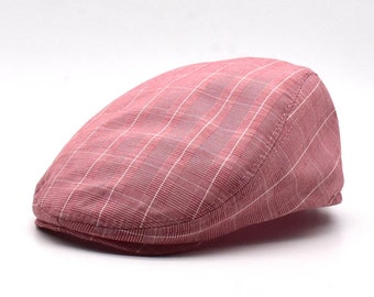 Cotton Striped Flat Cap, Peaky Blinders Hat, Irish Flat Cap, Gatsby Hat, Summer Men Hat, Ivy League Hat