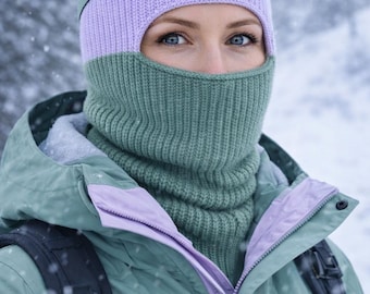 Ribbed Knit Balaclava: Two-Tone Full Face Ski Mask