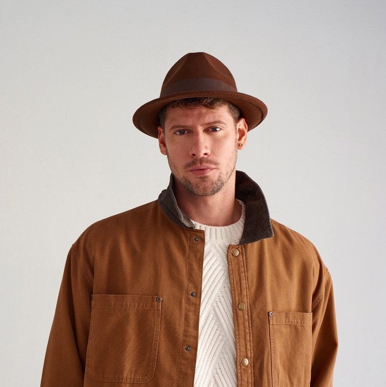 Brown Fedora Hat Trilby Hat Short Brim Hat Adults Mens Etsy Sweden