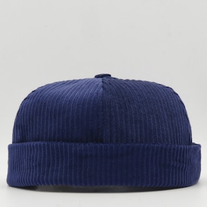 Navy Blue Corduroy Docker Hat: Unisex Brimless Skullcap