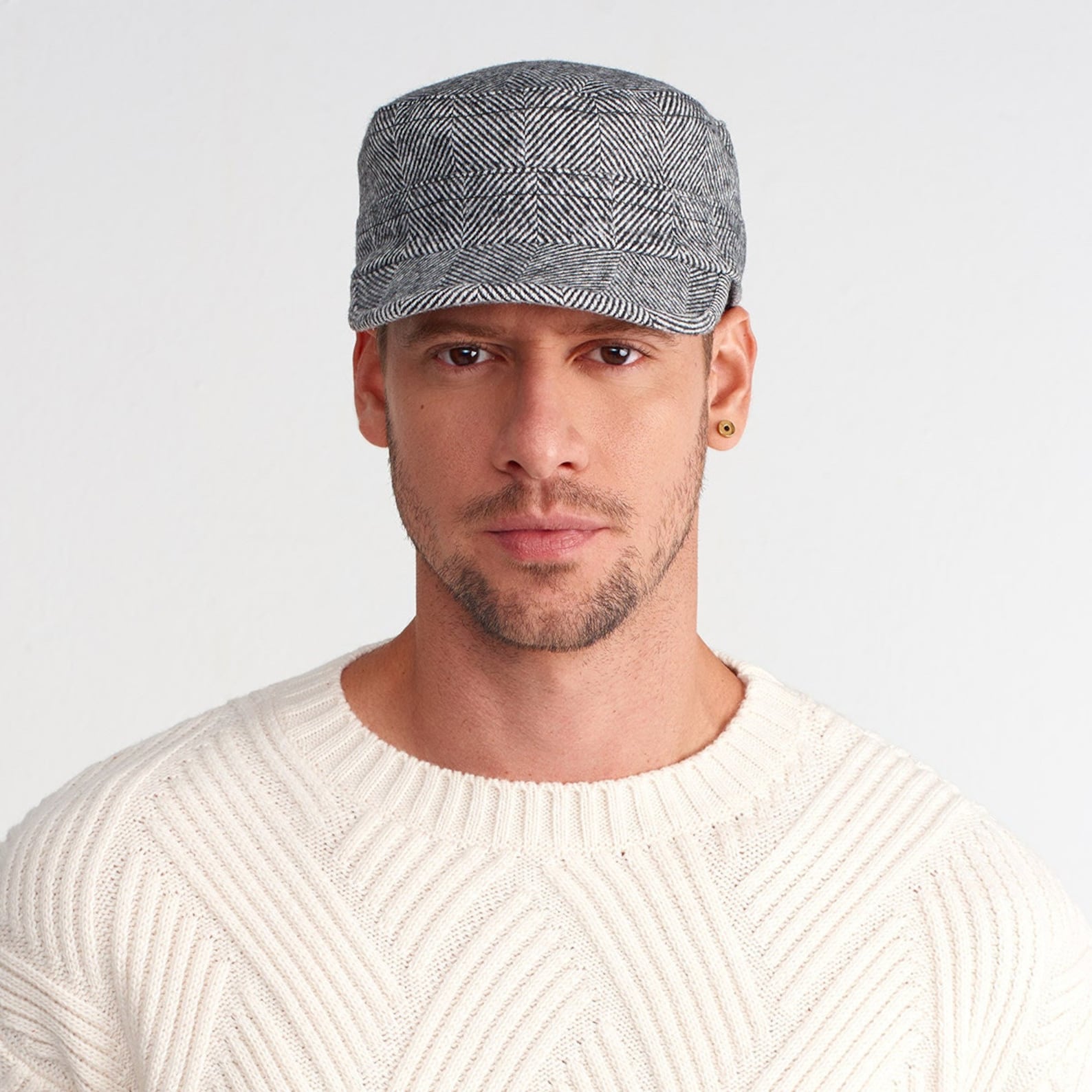 Winter Military Cap Wool Army Style Hat Herringbone Pattern Etsy