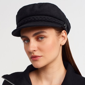Womens & Mens Fiddler Cap, Black Baker Boy Hat, Fisherman Captain Skipper Cap, Urban Winter Cab Driver Milkman Hat,  Captain Sailor Cap