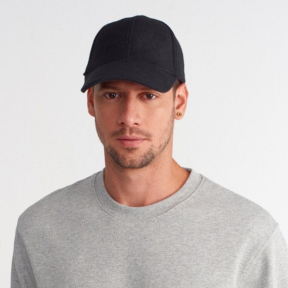 Wool Baseball Hat, Black Wool Baseball Cap, Mens & Womens