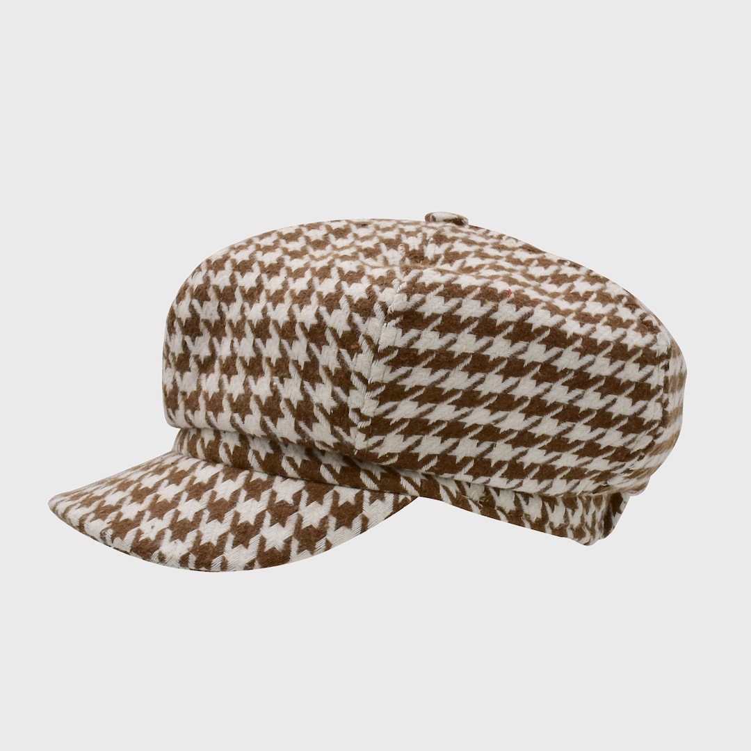 Wool Newsboy Hat Houndstooth Winter Baker Cap Fisherman Newsboy Cabbie