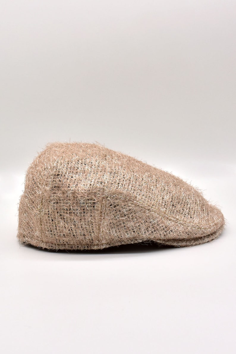 Mens Straw Textured Flat Cap, Irish Flat Cap, Summer Sack Fabric Hat, Fathers Day Gift image 3