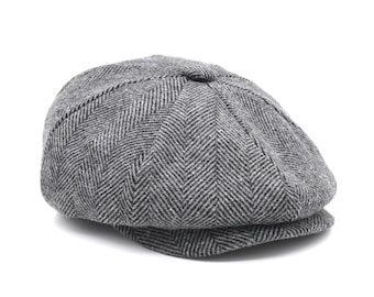 Herringbone Wool Blend Newsboy Cap: Peaky Blinders Style