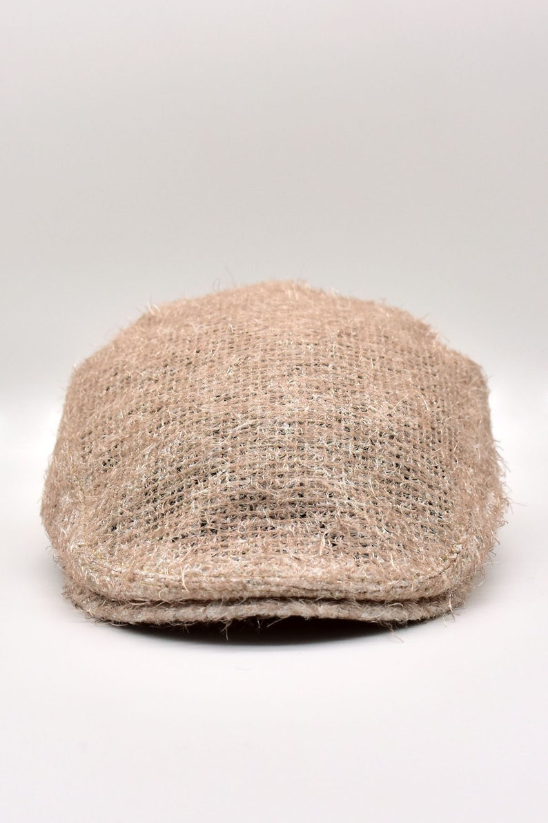 Mens Straw Textured Flat Cap, Irish Flat Cap, Summer Sack Fabric Hat, Fathers Day Gift image 2