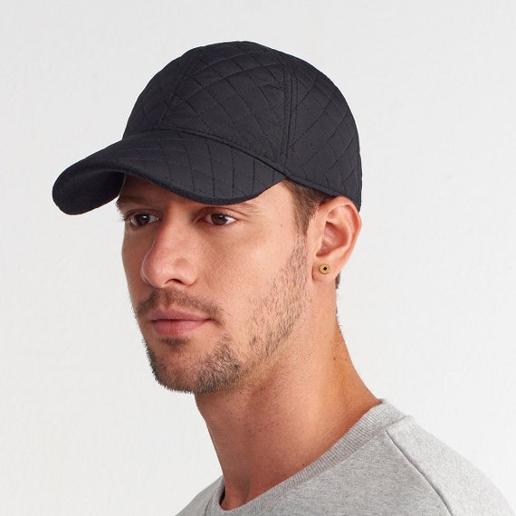 Black Winter Water Resistant Quilted Baseball Cap, Ultra Light Hat