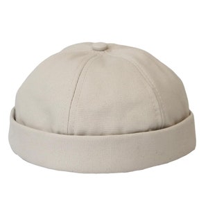 Ivory Cotton Docker Hat: Unisex Brimless Skullcap