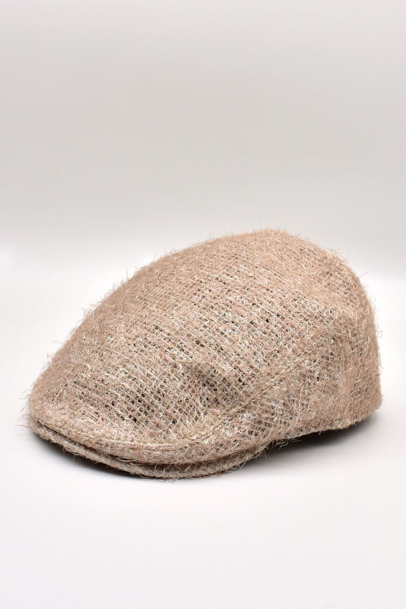 Mens Straw Textured Flat Cap, Irish Flat Cap, Summer Sack Fabric Hat, Fathers Day Gift image 1