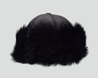 Chapeau de fourrure d'hiver en cuir véritable | Chapeaux unisexe en peau de mouton retournée 100 % cuir | Casquette d'extérieur doublée de laine en peau de mouton | Cadeau de Noël