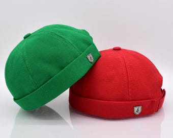Hafenermütze aus Baumwolle, Frühlingsmütze, Minimalistbeanie, Retro randlose Mütze, Unisex Skullcap, Seemannsmütze, Skuly Cap, Geschenk für Ihn
