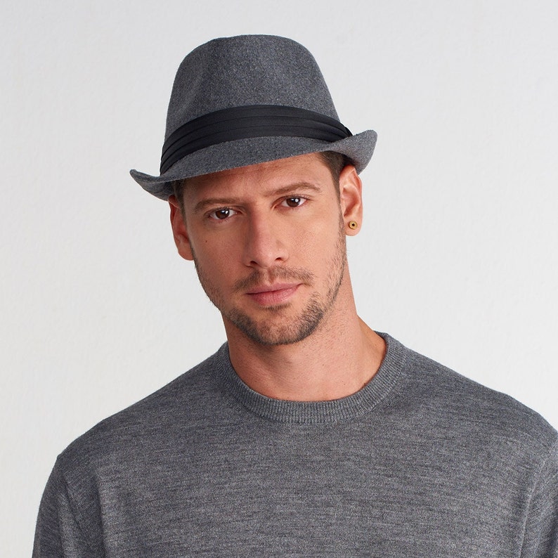 Gray Fedora Hat Short Brim Hat Trilby Hat Wool Classic - Etsy