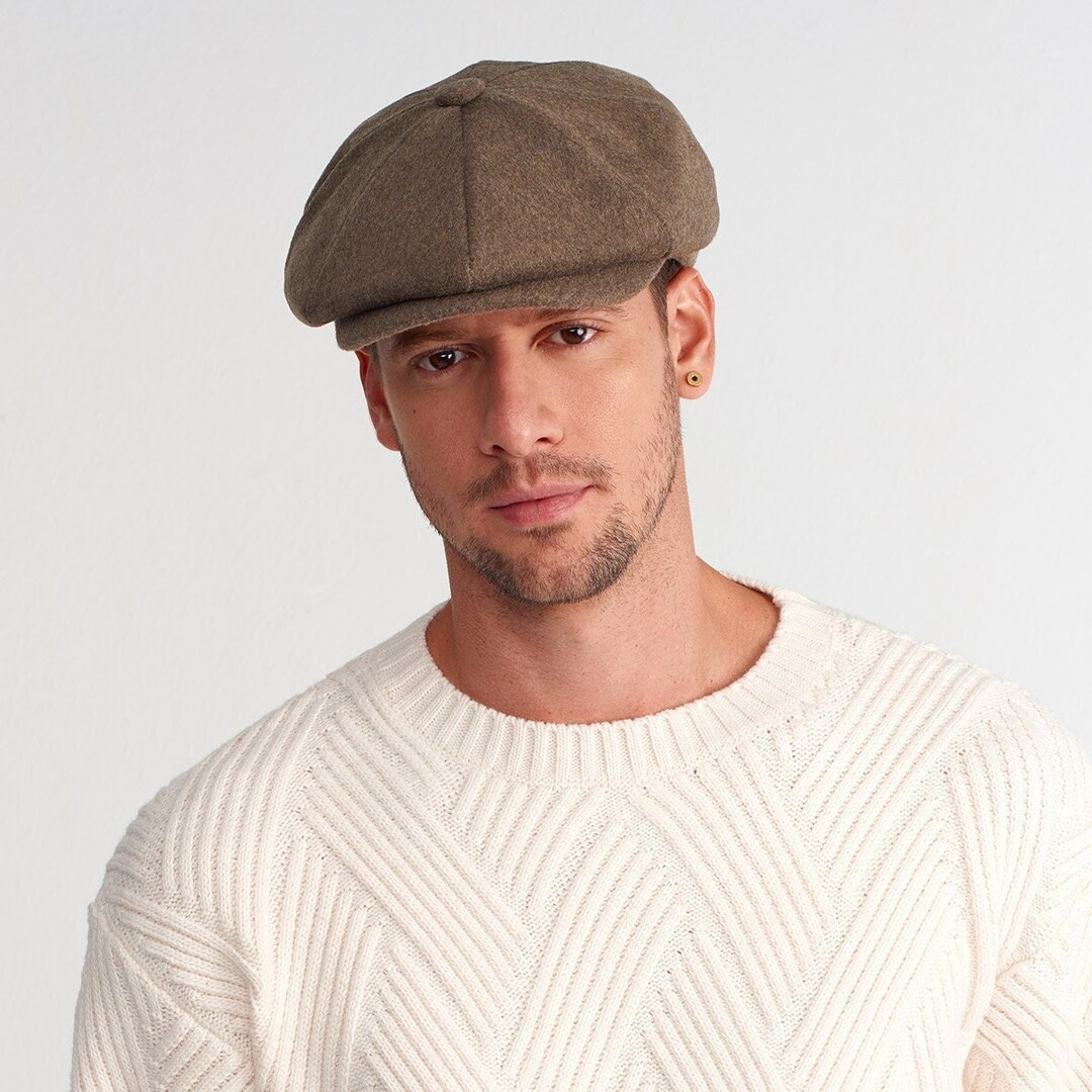 Brown Wool Newsboy Cap, Peaky Blinders Hat, Baker Boy Man Hat, Textured