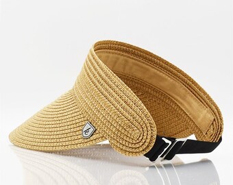 Handmade Straw Visor: Adjustable Wide Brim Beach Sun Hat - Etsy display picture 3