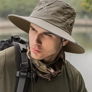 Beige Cotton Safari Hat: Unisex Sun Protection Trekking Headwear