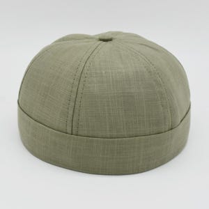 Green Linen Docker Cap: Adjustable Brimless Sailor Hat