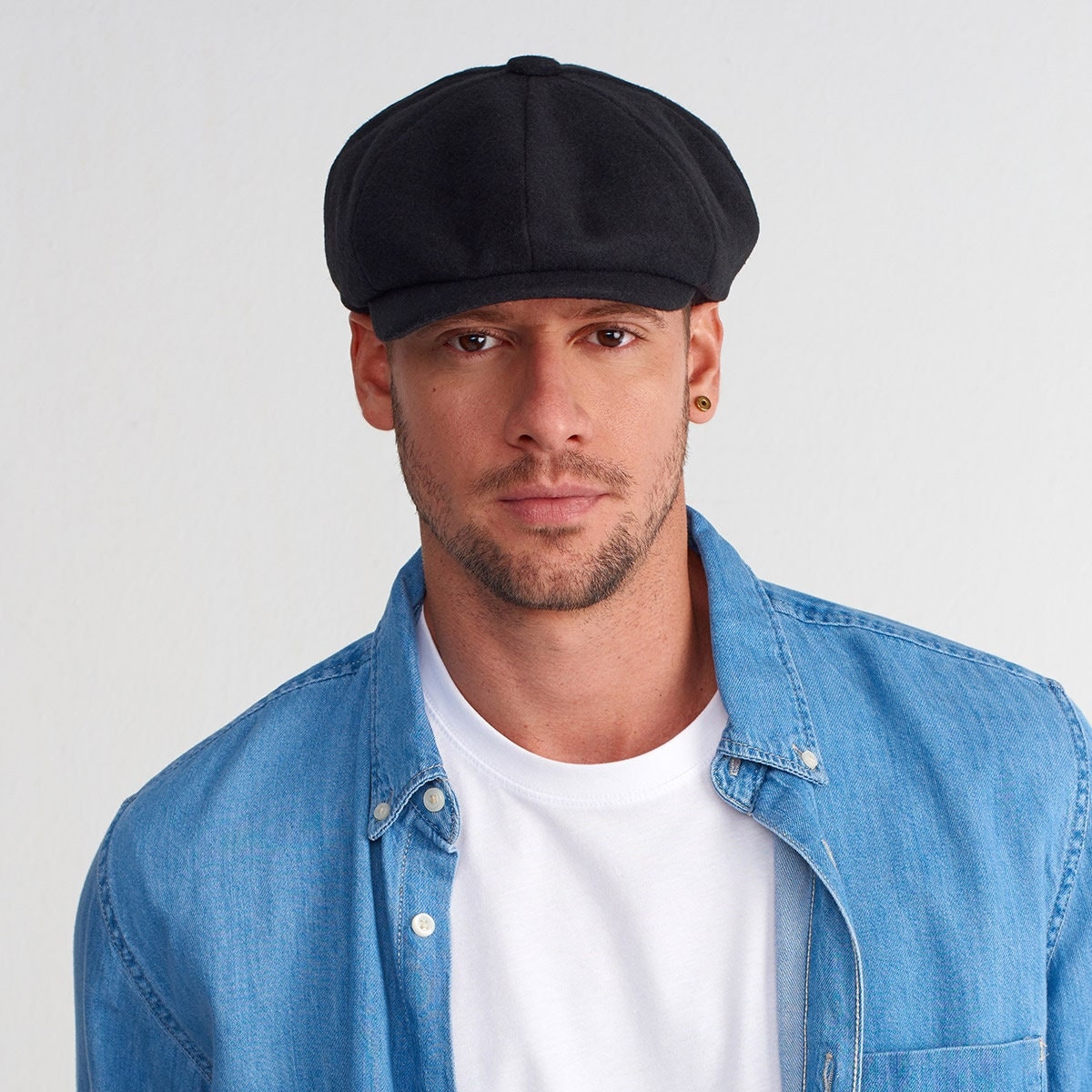 Black Newsboy Cap, Mens Winter Hat, Wool Flat Cap, Peaky Black Newsboy Cap, Mens Winter Hat, Wool Flat Cap, Peaky