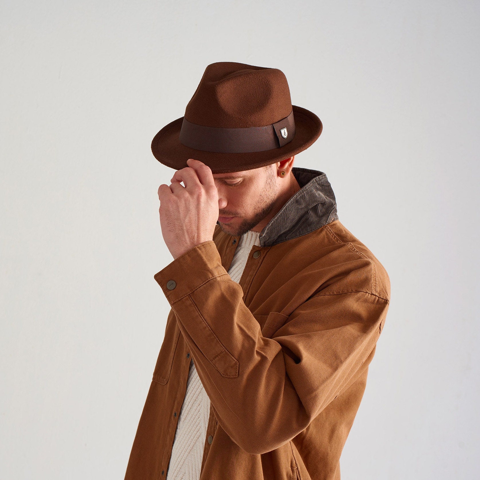 Men Hat FREEBIRD99 Men's Wool Felt Trilby Hat Short Brim Fedora