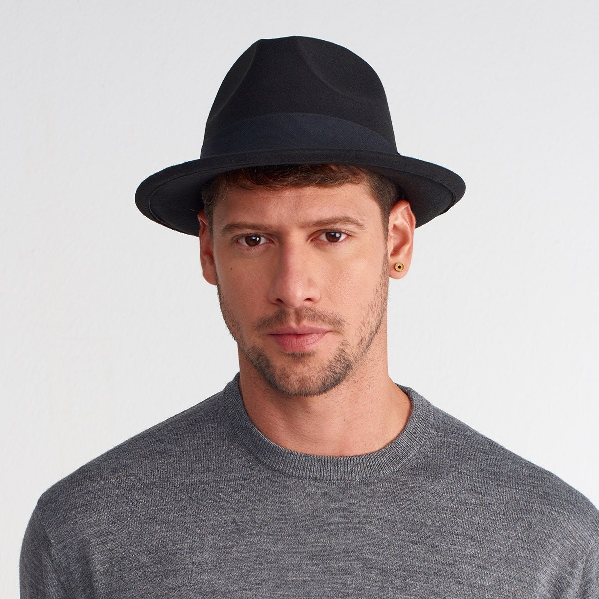 送料無料 通販 ファッション Black Hat Trilby Unisex Hat Fedora Brim Short Hat Trilby カットソー(半袖/袖なし)