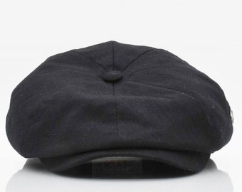 Linen Black Summer Flat Cap, Peaky Blinders Hat, Baker Boy Leather Hat,Irish flat cap, Summer Men Hat, Ivy League Hat, Fathers Day Gift