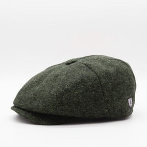 Herringbone Wool Blend Newsboy Cap - Green Irish Flat Cap