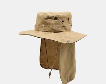 Chapeau boonie avec rabat, chapeau d'été camel, chapeau pour homme, couvre-cou à bord UV, bonnet de pêche, jardin en plein air