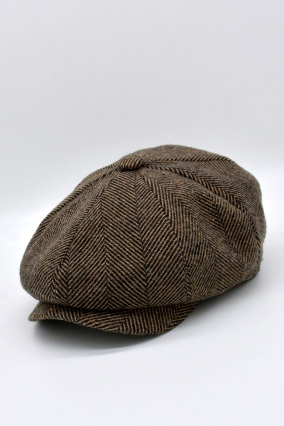 Brown Herringbone Cap, Mens Newsboy Hat, Winter Hat, Wool Brown Herringbone Cap, Mens Newsboy Hat, Winter Hat, Wool