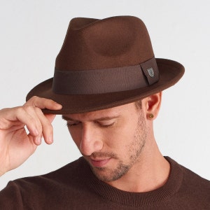 Brown Fedora Hat, Trilby Hat, Short Brim Hat, Adults Mens Womens Festival Hat, Men Vegan Felt Hat, Groomsmen Fedora Hat image 3