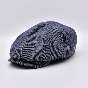 Navy Herringbone Cap, Mens Newsboy Hat, Casual Wool Cap, Winter Flat Cap, Peaky Blinders Hat, Baker Boy Hat, Fathers Day Gift